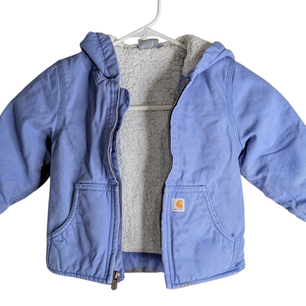 Carhartt 24M Blue Sherpa Lined Hooded Canvas Jacket Heavyweight Insulated Coat